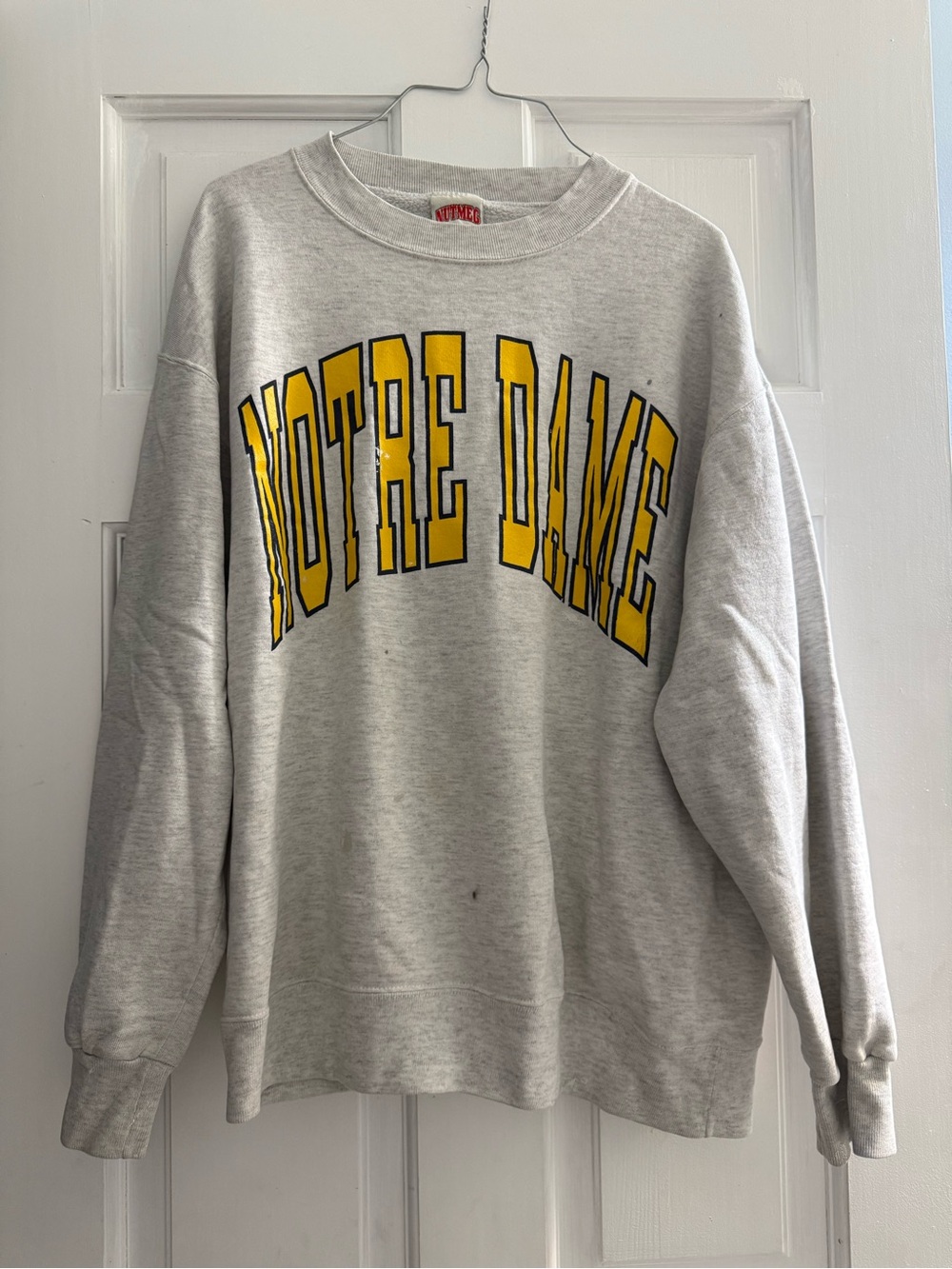 vintage Notre Dame Grey Crewneck Sweatshirt with Yellow Arch Logo